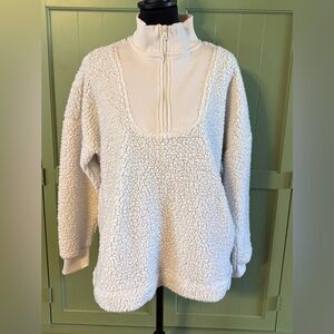 Aerie Cream Sherpa 1/4 Zip Pullover Jacket